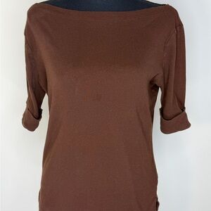 Lauren Ralph Lauren Shirt Womens Medium Brown Boat Neck 3/4 Sleeve Knit Top